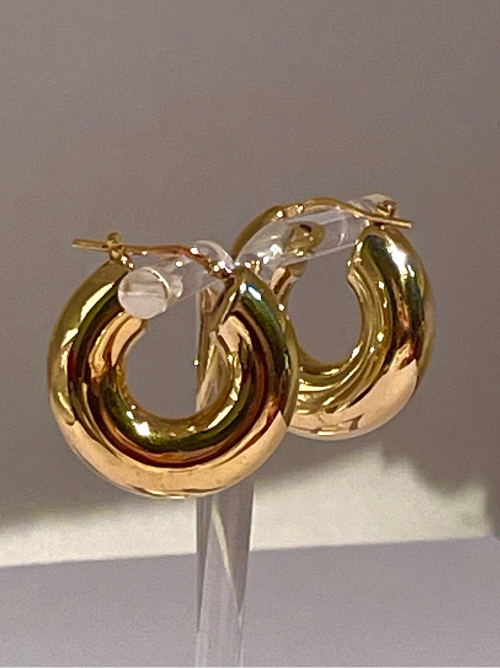 18K Gold Vermeil Hoop Earrings Made in Italy Puffy Round Vintage